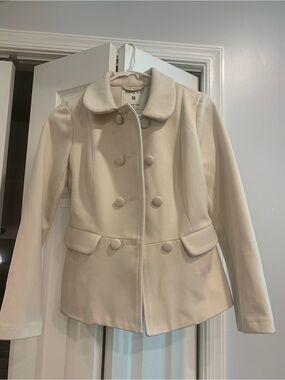Allegra K Cream Double-Breasted Peacoat